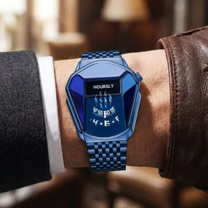 Innovative Hoursly men's unique snake head blue quartz watch with metallic chain strap