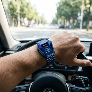 Hoursly men's blue quartz watch featuring a unique snake head geometric dial design