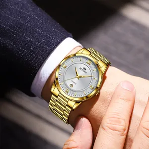 Πολυτελές χρυσό ανδρικό ρολόι Bestwin quartz με ημερομηνία και ρωμαϊκούς αριθμούς στο χέρι
