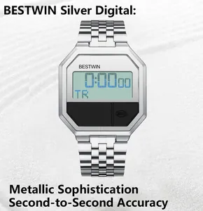 BESTWIN Herren-Digitaluhr in Silber, quadratisches Gehäuse mit elegantem Business-Stil Design