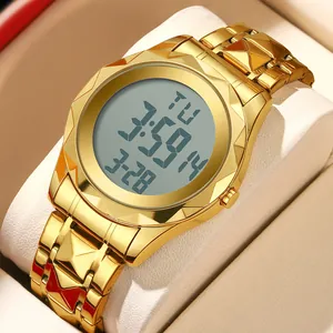 Montre-Bracelet Numérique d'Affaires pour Hommes Étanche Lumineuse Boîtier en Alliage Bracelet en Acier Inoxydable Mode Sport Montre Électronique Affichage Date Semaine