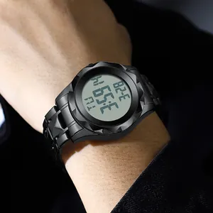 Montre-bracelet numérique de luxe étanche noire pour homme avec affichage lumineux