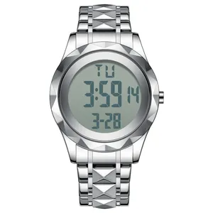 Montre de luxe numérique argentée pour homme avec affichage lumineux étanche