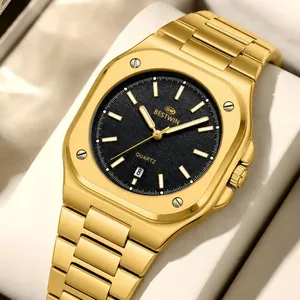 Ανδρικό Ρολόι Quartz BESTWIN Πολυτελές Τετράγωνο Περίβλημα Ανοξείδωτο Ατσάλι Αδιάβροχο με Ημερομηνία