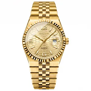 Klassische goldene Herren-Business-Quarzuhr mit Kalender und Gliederarmband