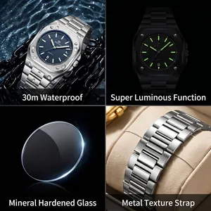 Πολυτελές ανδρικό ρολόι quartz με οκταγωνική στεφάνη, φωτεινούς δείκτες και ατσάλι