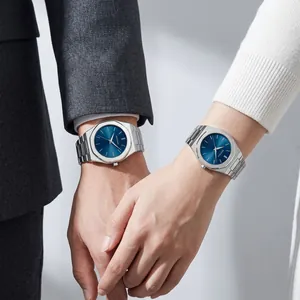 Reloj de cuarzo BESTWIN minimalista clásico con esfera azul para pareja con acero inoxidable