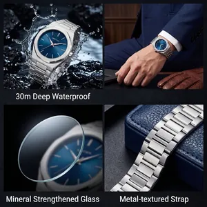Reloj de cuarzo BESTWIN clásico para hombre con esfera azul y acero