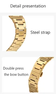 Vue détaillée d'un bracelet de montre en acier doré avec une boucle déployante à double pression.