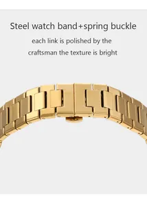 Vue détaillée d'un bracelet de montre en acier doré poli avec boucle à ressort