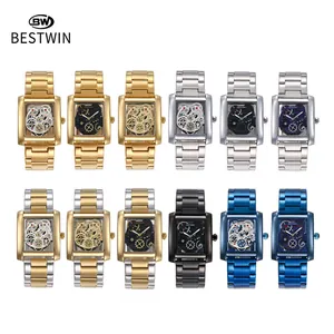 BESTWIN men's square skeleton quartz watch collection available in various metal colors