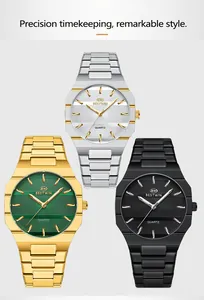 Detailed view of three BESTWIN slim quartz business watches for men in varied finishes
