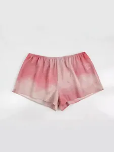 Short en soie de mûrier pour femme avec effet tie-dye rose artistique, idéal pour le loungewear