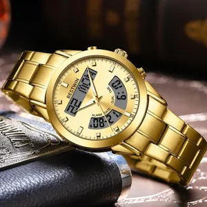 Luxury gold-tone men's dual movement quartz watch with durable stainless steel strap