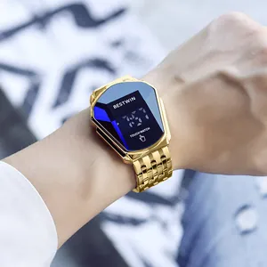 BESTWIN men's luxury gold LED touch screen waterproof digital watch with unique case
