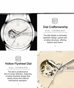 Vue macro détaillée du mouvement de montre mécanique automatique à squelette et cadran