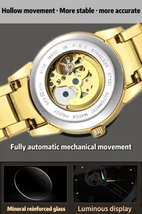 Detailed view of automatic mechanical watch movement and luminous dial features