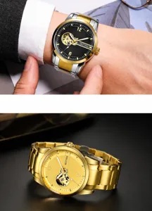 Vue détaillée de la montre mécanique automatique pour homme avec cadran tourbillon doré