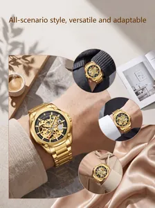Reloj mecánico automático de esqueleto dorado para hombre en diversos estilos de vida