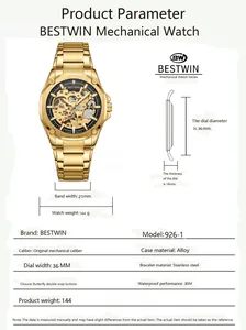 Especificaciones técnicas detalladas del reloj automático esqueleto Bestwin para hombres