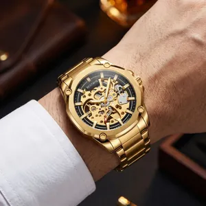 Montre automatique squelette dorée de luxe pour homme par Bestwin style premium