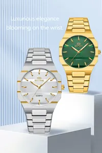 Elegant BESTWIN men's quartz watches in gold and silver finishes with textured dials.