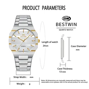 Detailed product parameters of BESTWIN silver and gold men's quartz business watch
