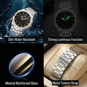 Thin BESTWIN men's business wristwatch with luminous hands and 30m deep water resistance