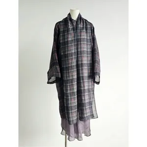 Lightweight purple plaid sunscreen jacket for women with a loose and thin design.