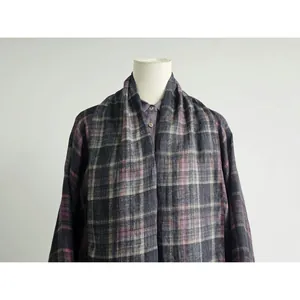Detailed view of lightweight purple plaid sun protection jacket for women