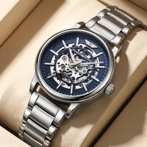 Montre Mécanique Automatique pour Hommes Cadran Squelette Étanche Bracelet en Acier Inoxydable Business Classique Mode