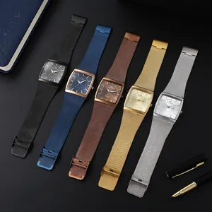 Elegante BESTWIN ultra-flache quadratische Quarzuhr für Herren mit Metallgeflecht-Armband-Set