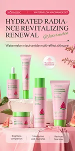 Full KORMESIC watermelon niacinamide skincare collection set on pink fabric background.