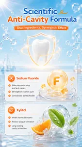 Detalle de fórmula científica para pasta de dientes infantil con flúor y xilitol