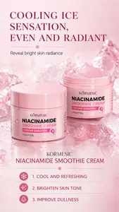 KORMESIC Niacinamide Smoothie Cream detail showing pink texture and cooling ice background