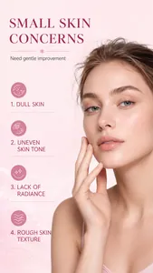 Skincare detail showing skin concerns with a beautiful model for niacinamide face cream