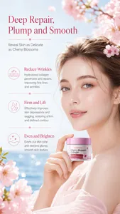 Detailed view of Cherry Blossom Collagen Cream with benefits for anti-wrinkle and skin firming