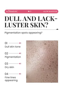 Détail du nettoyant visage KORMESIC montrant le teint terne et la pigmentation peau