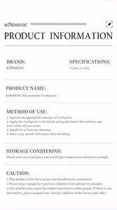 Información detallada del producto pasta de dientes KORMESIC Niacinamida, 120g.