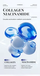 Détails montrant les bienfaits du collagène et de la niacinamide pour une peau éclatante.