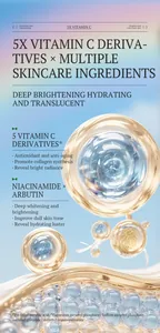 Detailed info-graphic of 5X Vitamin C skincare for deep brightening and hydration.