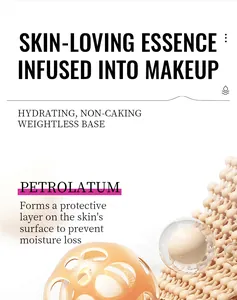 Detail view showing hydrating liquid foundation essence and petrolatum skin benefits