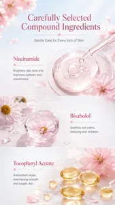 Infographic of cherry blossom cream ingredients featuring Niacinamide and Bisabolol.