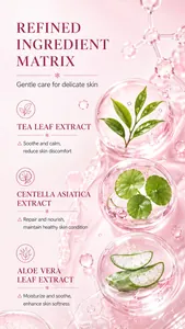 Ingredients detail of face cream with tea leaf, centella, and aloe vera extract.
