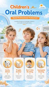 Infografía educativa sobre problemas dentales infantiles y protección contra caries para niños