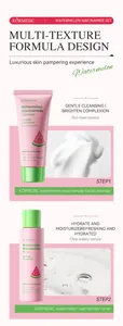 Detailed texture showcase of KORMESIC watermelon niacinamide facial cleanser and toner
