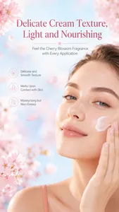 Close-up of nourishing cherry blossom collagen face cream being applied to skin