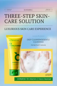 Detailed view of KORMESIC 5X Vitamin C facial cleanser showing rich foam texture