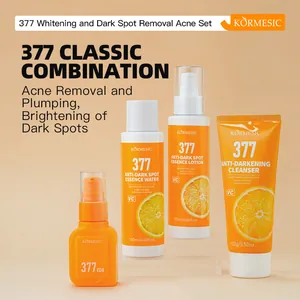 KORMESIC 377 whitening skincare set with cleanser, essence water, and lotion.