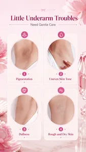 Glutathione underarm brightening cream detail showing solutions for pigmentation and dull skin.